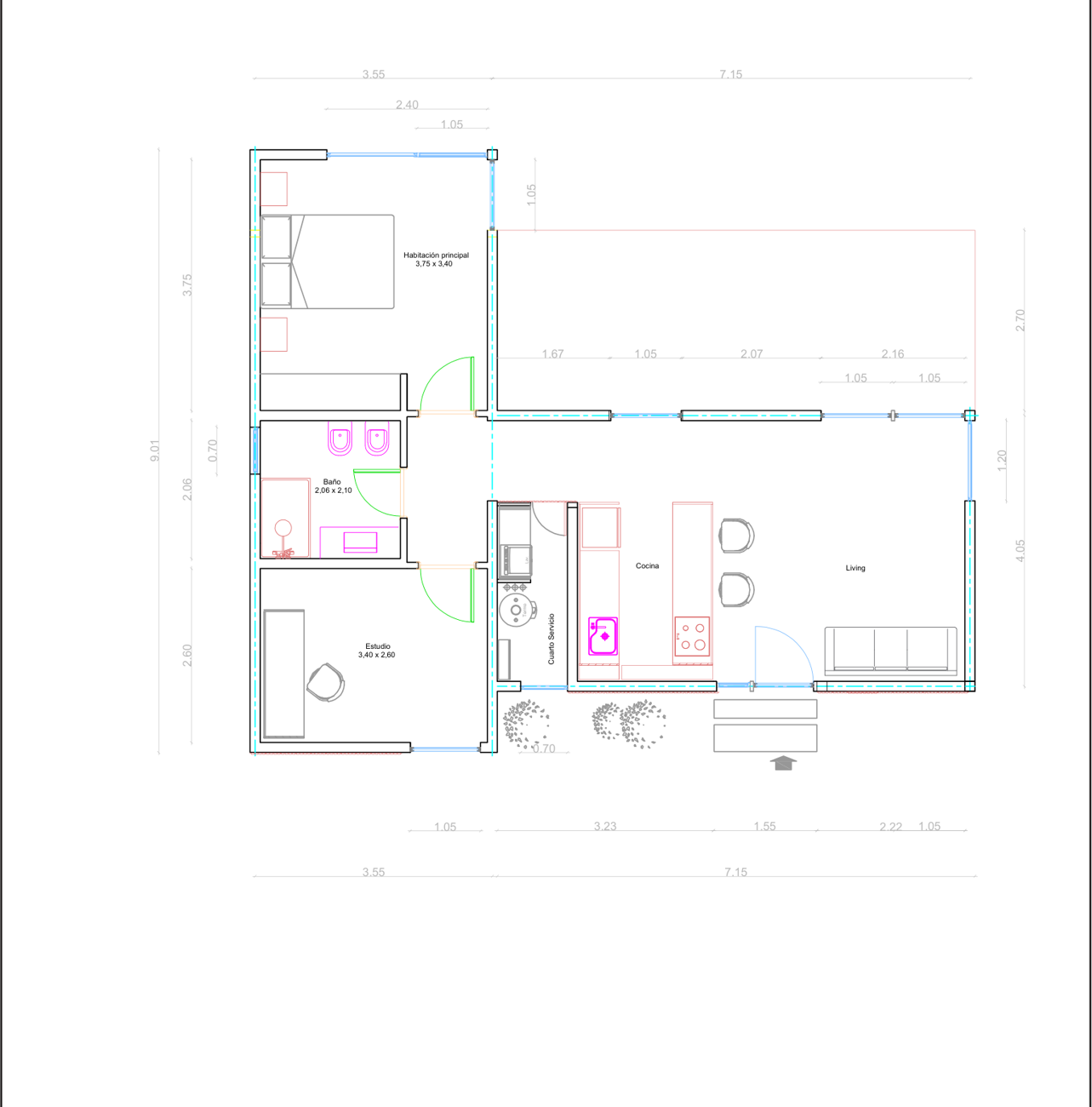 Plano de la vivienda El Caldén, 60 m²